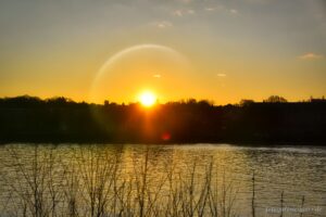 Sonnenuntergang am Rhein im Hintergrund Mainz